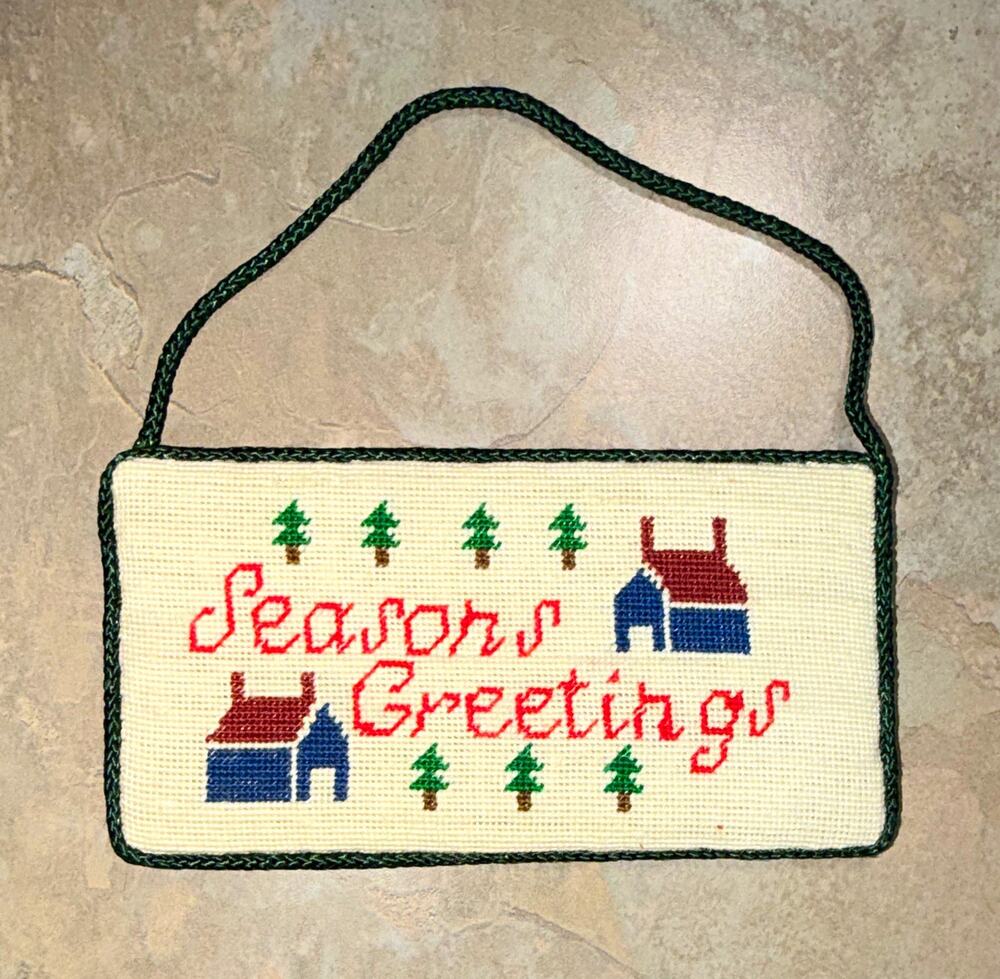 Vintage Peking Handicraft 1991 Christmas Canvas Embroidered Ornament 8730